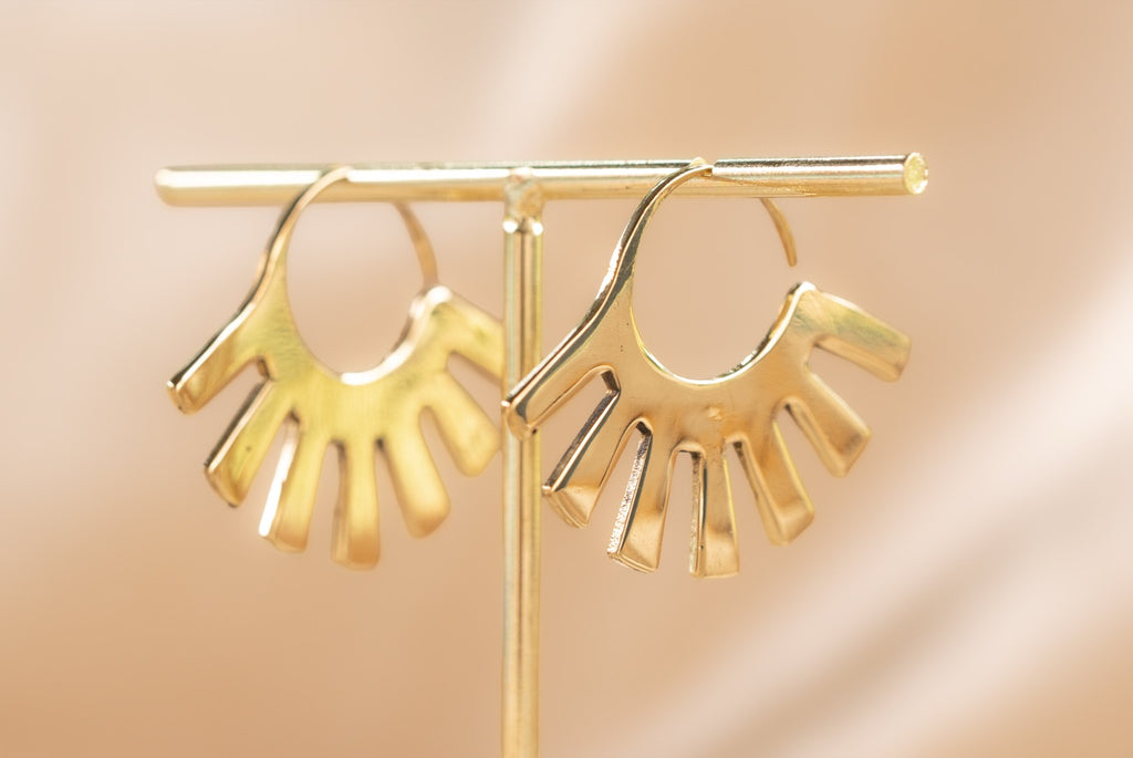 Mini Solstice Disk handmade brass earring in gold — Land of Sundara