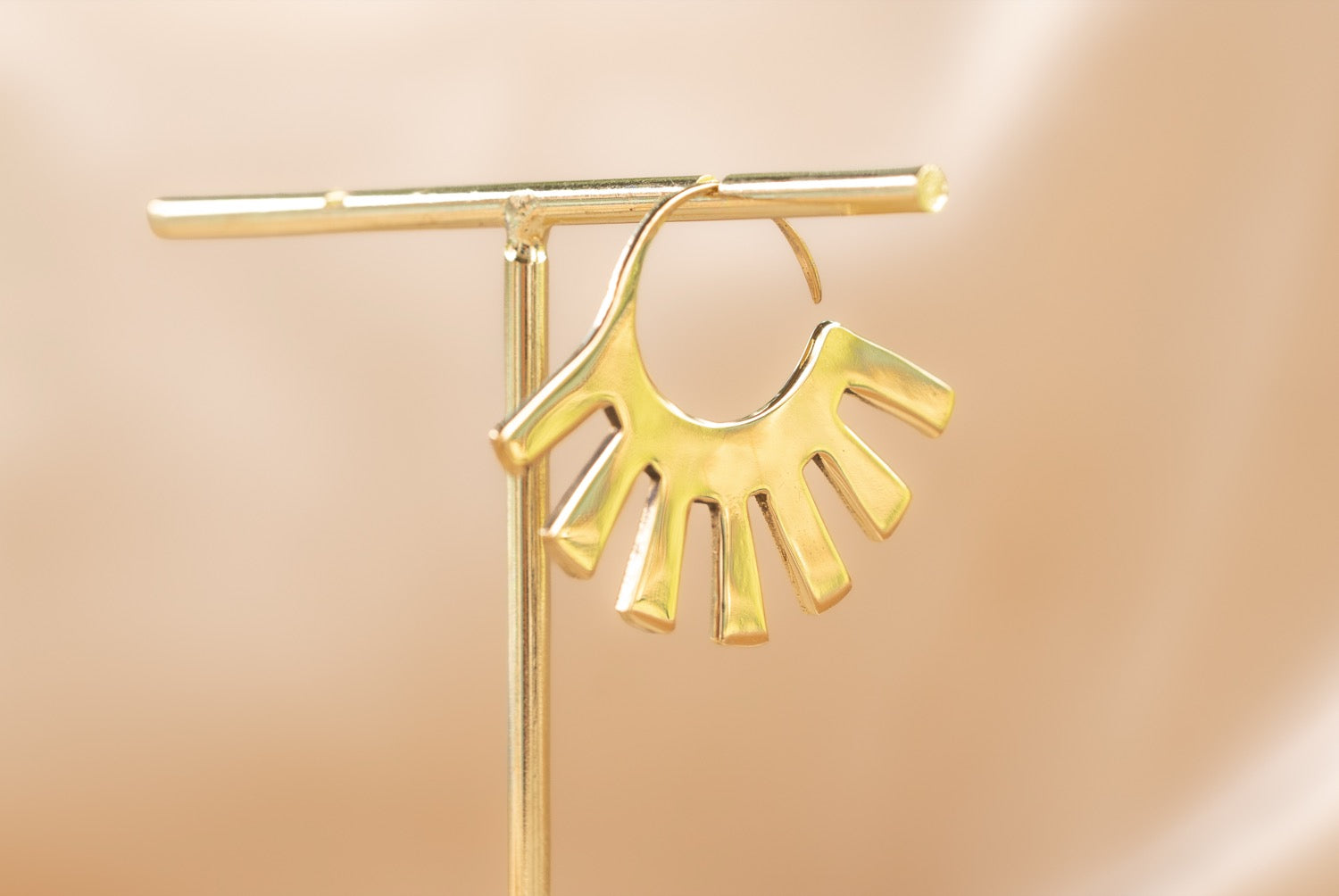 Mini Solstice Disk handmade brass earring in gold — Land of Sundara
