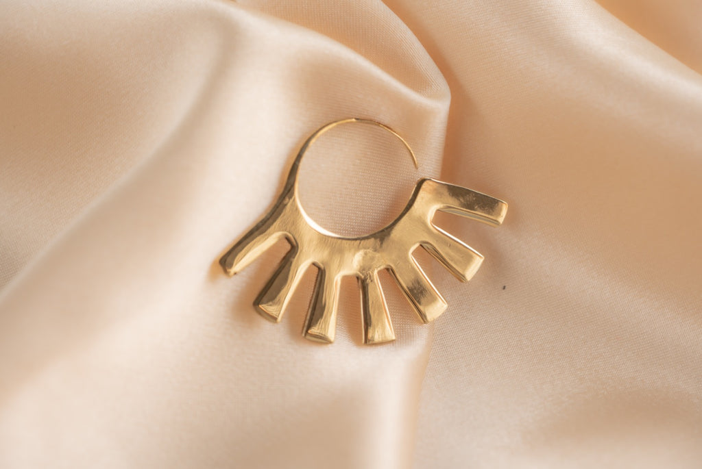 Mini Solstice Disk handmade brass earring in gold — Land of Sundara