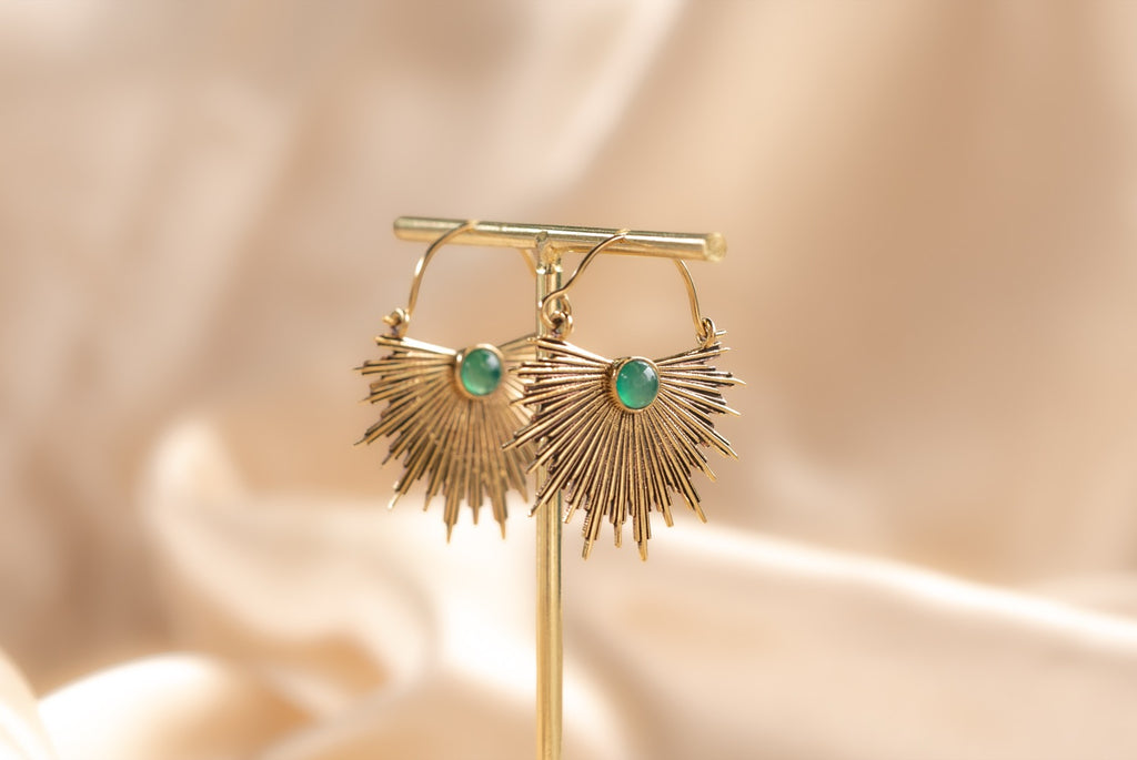 Dawn Half Sun handmade brass earring with rose quartz stone — Land of Sundara