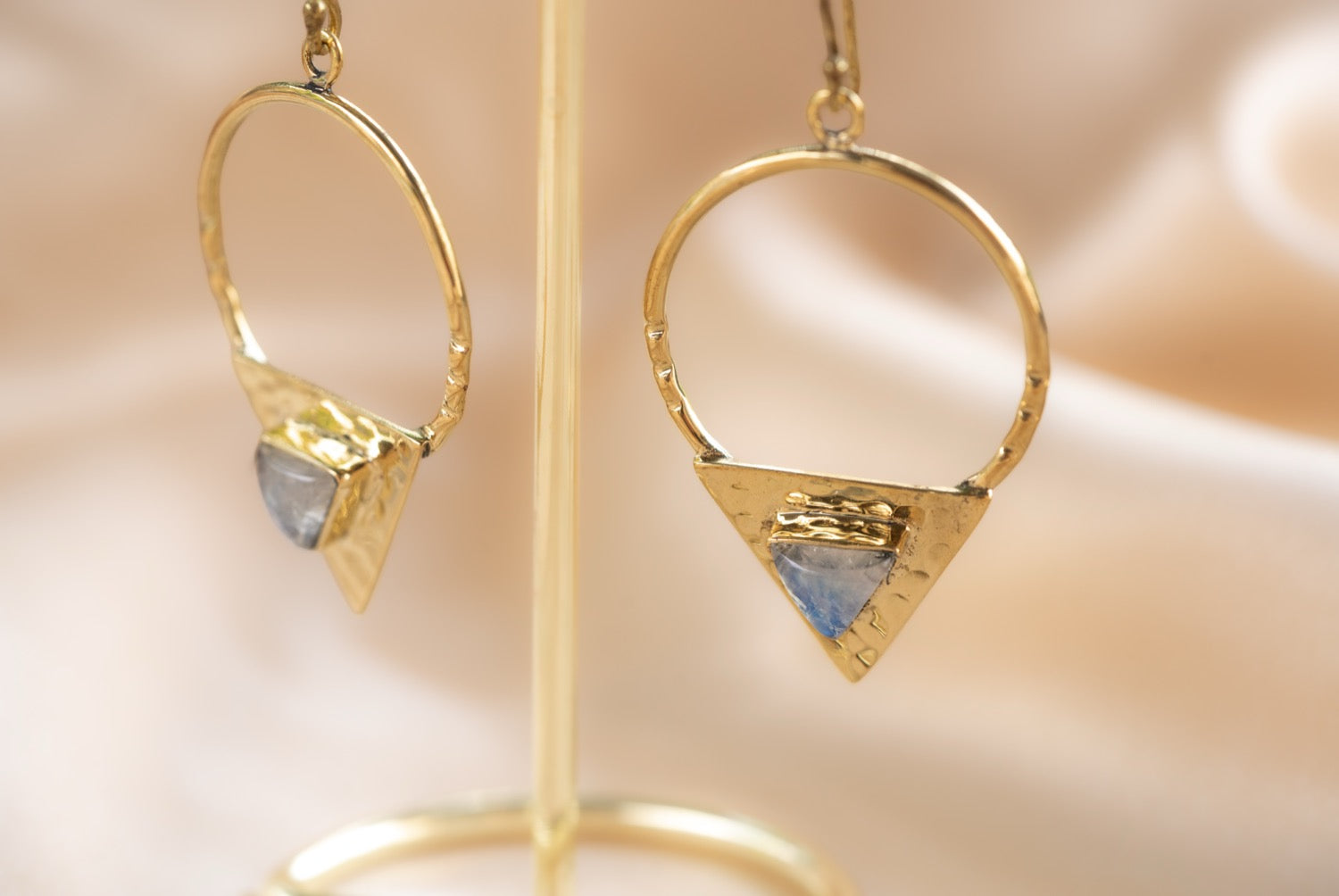 Twilight Point handmade brass earring with labradorite stone — Land of Sundara