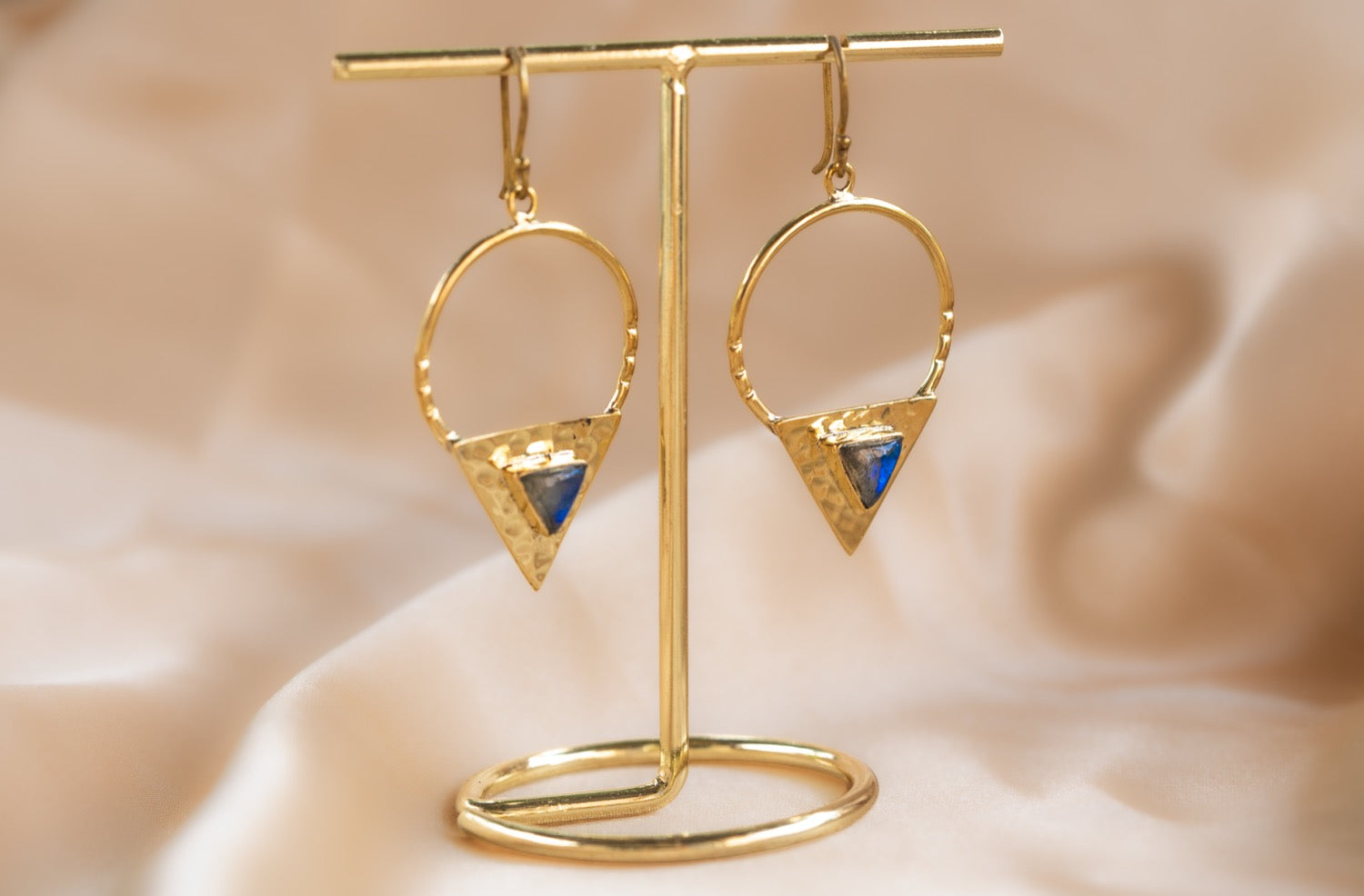 Twilight Point handmade brass earring with labradorite stone — Land of Sundara