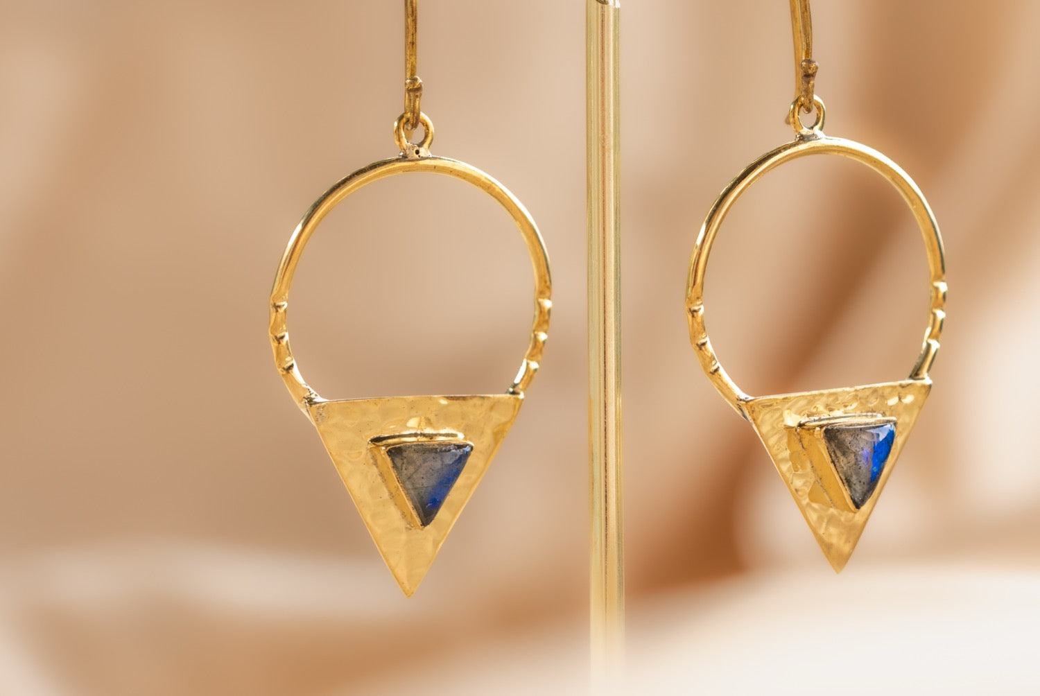 Twilight Point handmade brass earring with labradorite stone — Land of Sundara