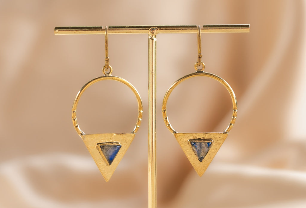 Twilight Point handmade brass earring with labradorite stone — Land of Sundara