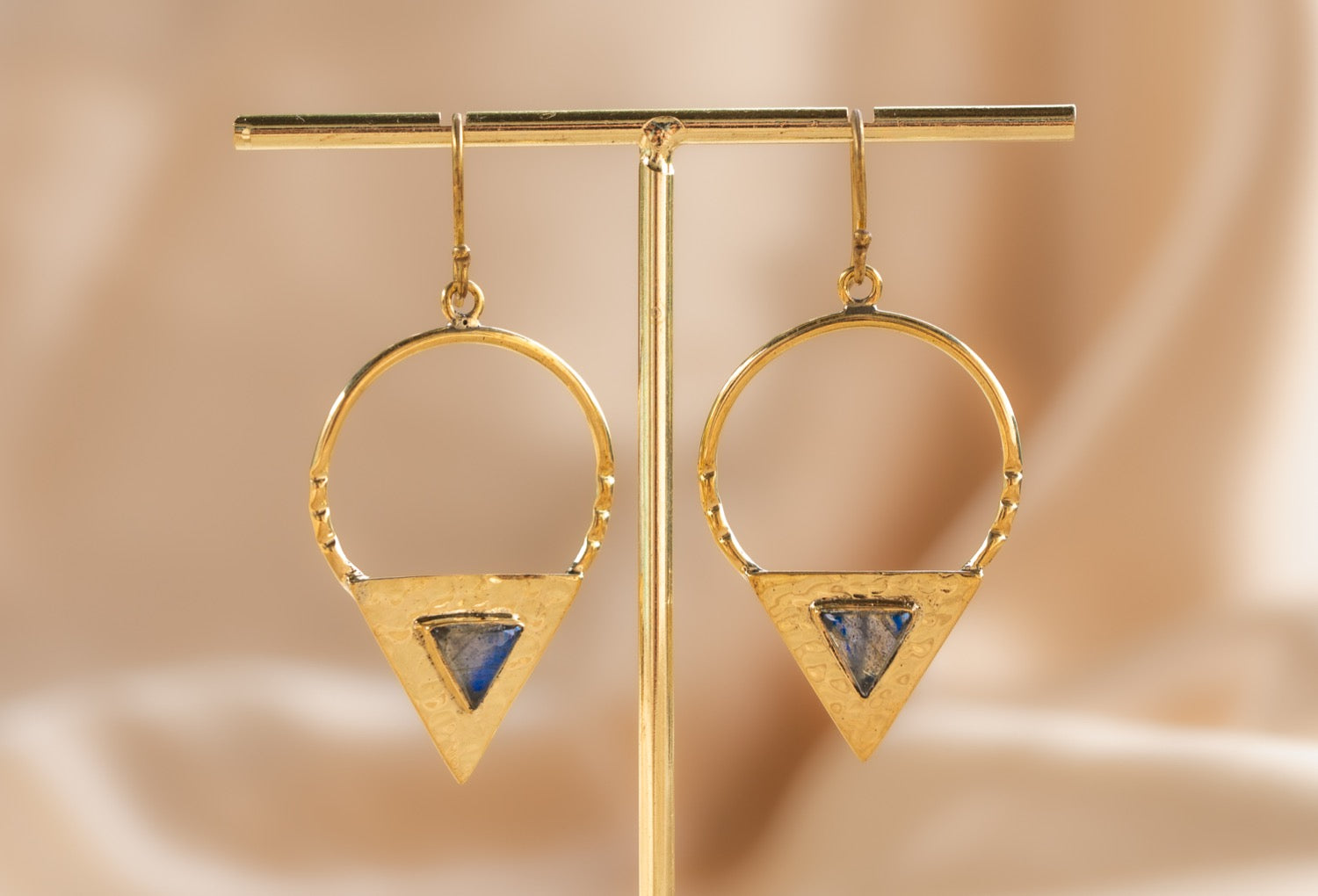 Twilight Point handmade brass earring with labradorite stone — Land of Sundara
