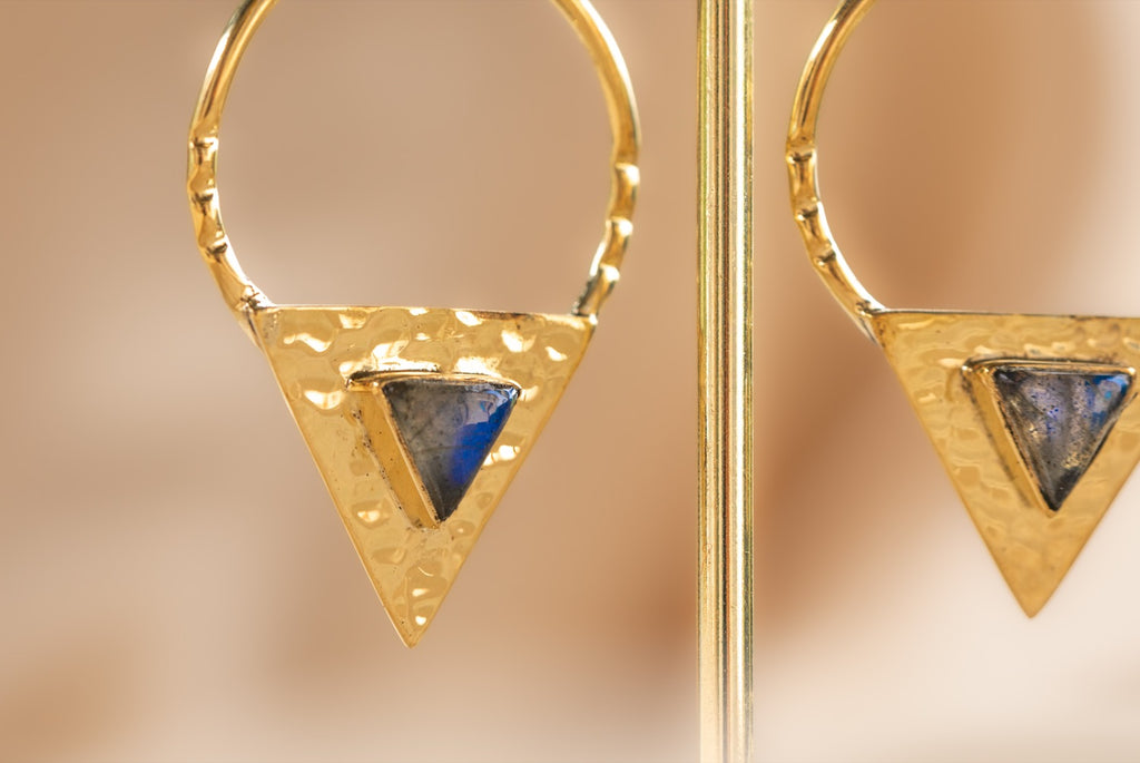 Twilight Point handmade brass earring with labradorite stone — Land of Sundara