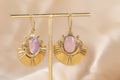 Asiatique handmade brass earring with rose quartz stone — Land of Sundara