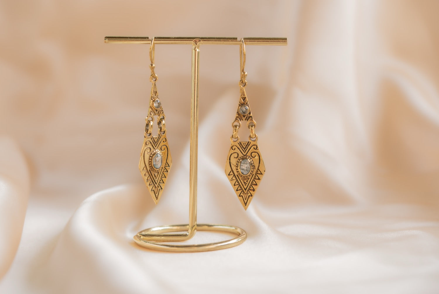 Little Oasis handmade brass earring with smoky quartz stone — Land of Sundara