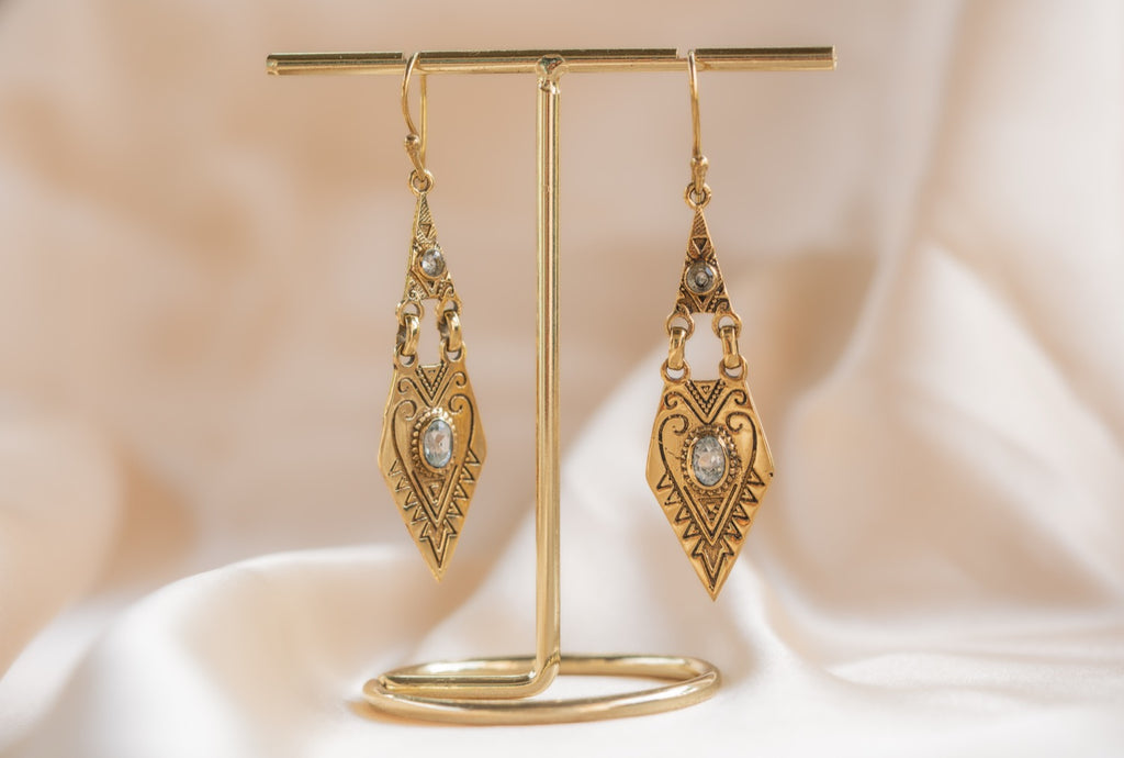 Little Oasis handmade brass earring with smoky quartz stone — Land of Sundara