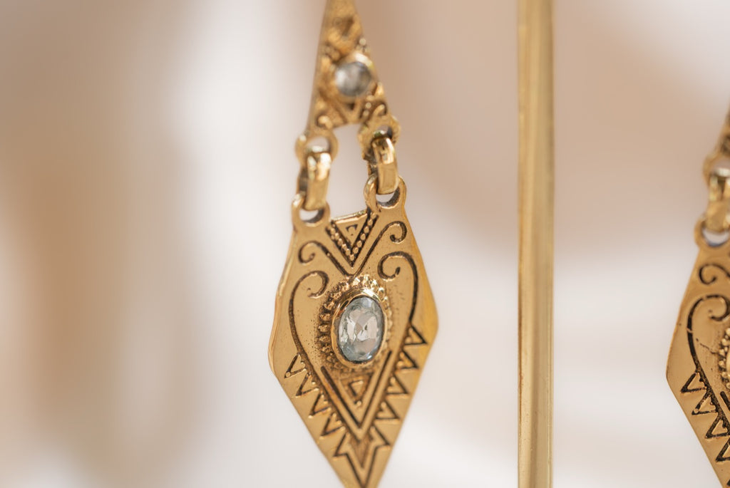 Little Oasis handmade brass earring with smoky quartz stone — Land of Sundara