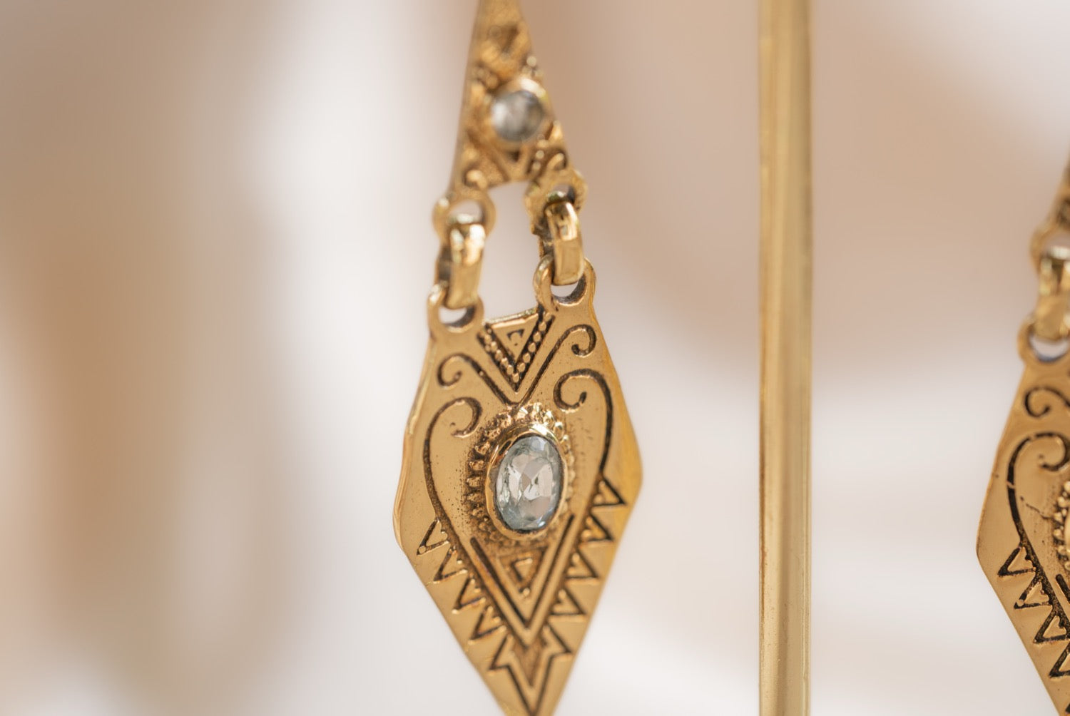 Little Oasis handmade brass earring with smoky quartz stone — Land of Sundara