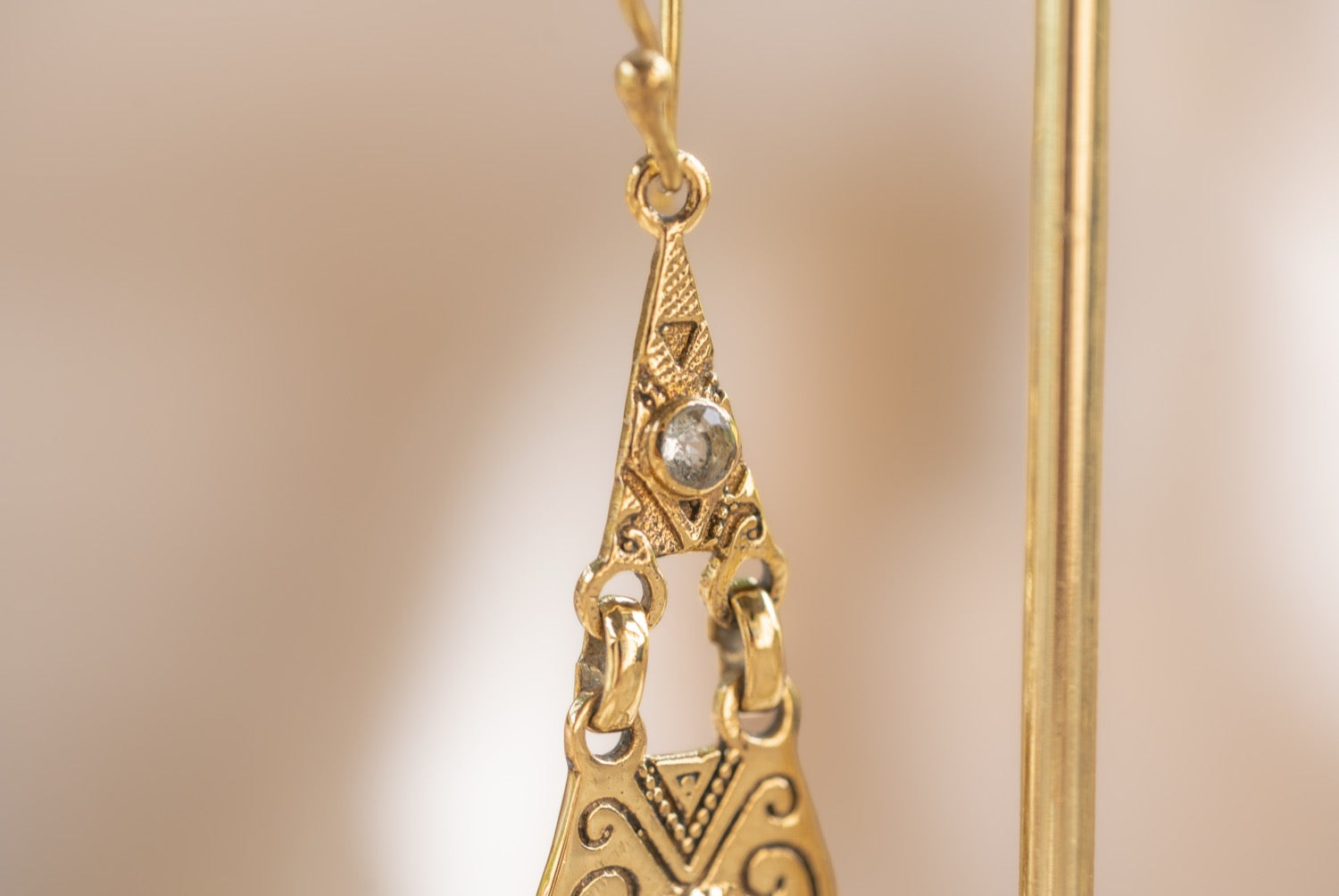 Little Oasis handmade brass earring with smoky quartz stone — Land of Sundara