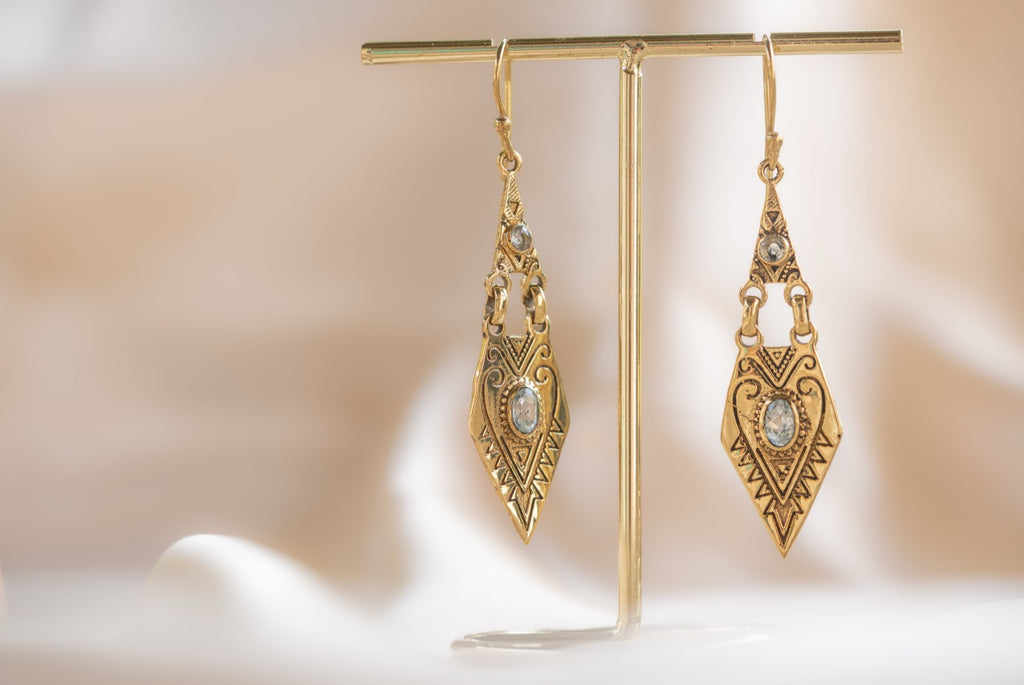 Little Oasis handmade brass earring with smoky quartz stone — Land of Sundara