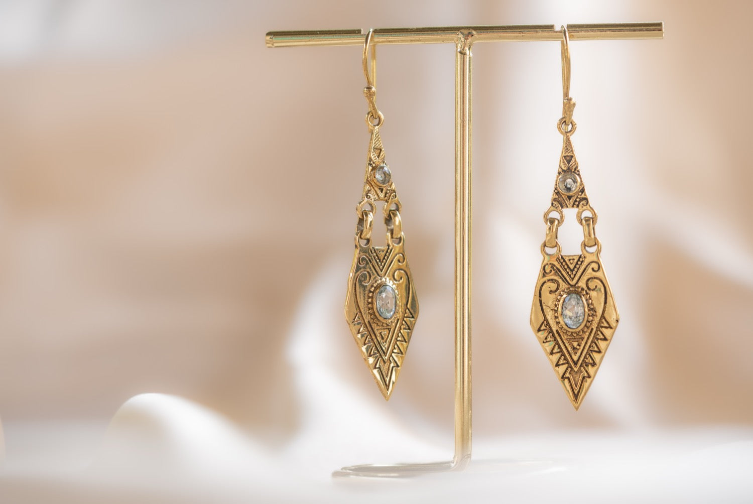 Little Oasis handmade brass earring with smoky quartz stone — Land of Sundara