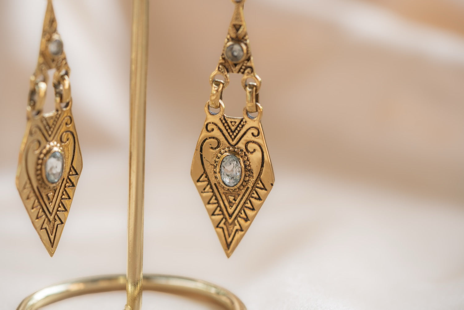 Little Oasis handmade brass earring with smoky quartz stone — Land of Sundara