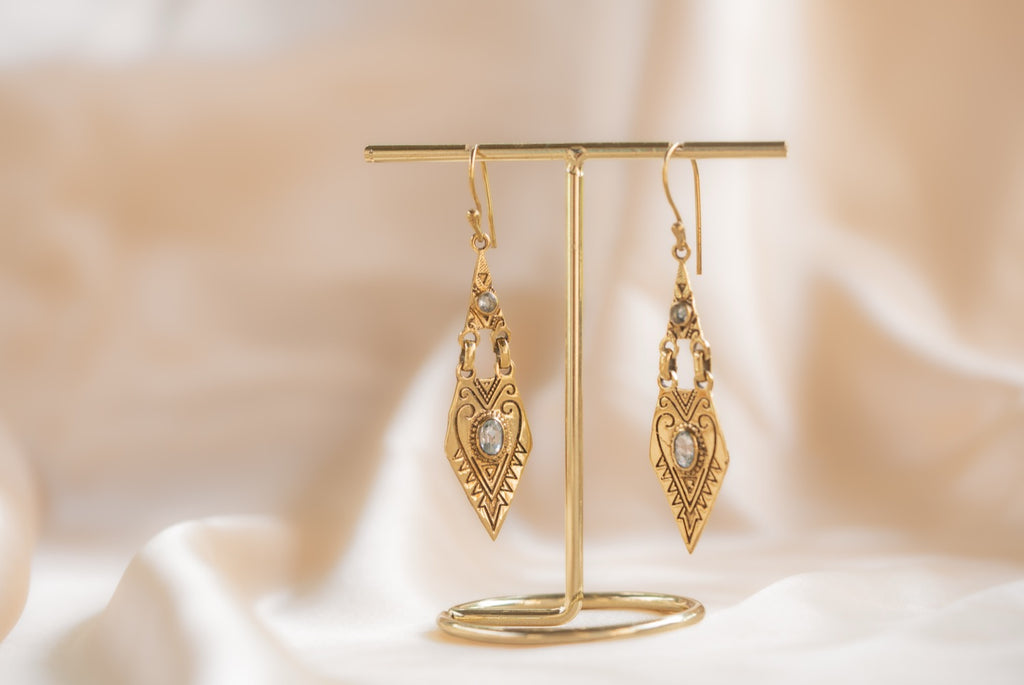 Little Oasis handmade brass earring with smoky quartz stone — Land of Sundara