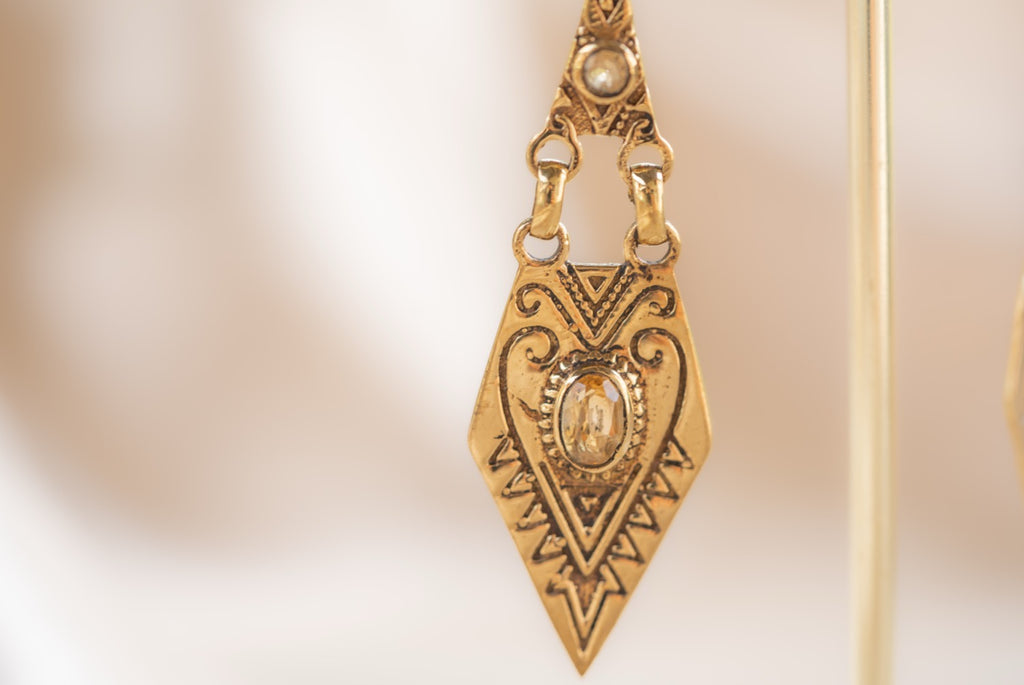 Little Oasis handmade brass earring with smoky quartz stone — Land of Sundara