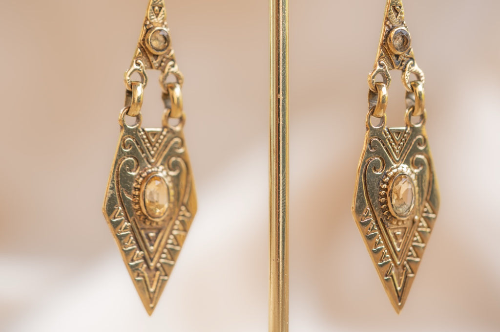 Little Oasis handmade brass earring with smoky quartz stone — Land of Sundara
