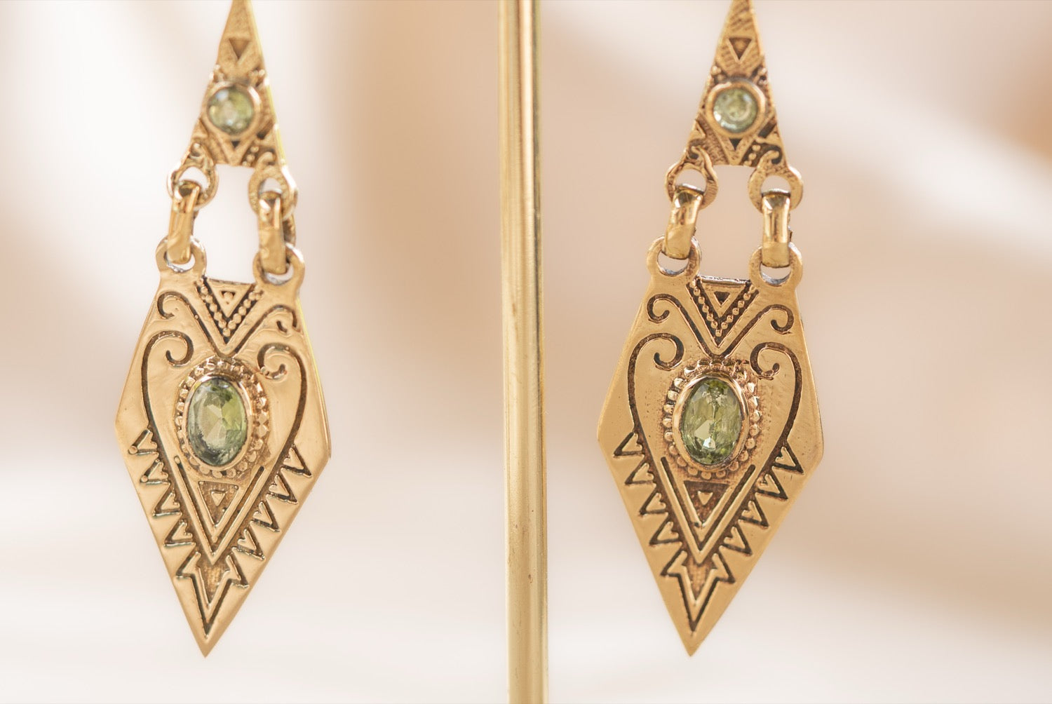 Little Oasis handmade brass earring with smoky quartz stone — Land of Sundara