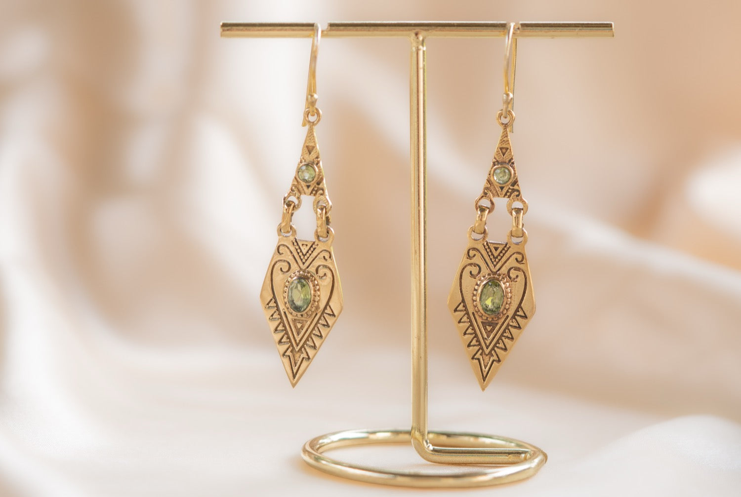 Little Oasis handmade brass earring with smoky quartz stone — Land of Sundara