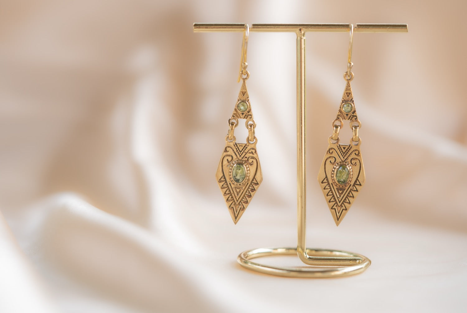 Little Oasis handmade brass earring with smoky quartz stone — Land of Sundara
