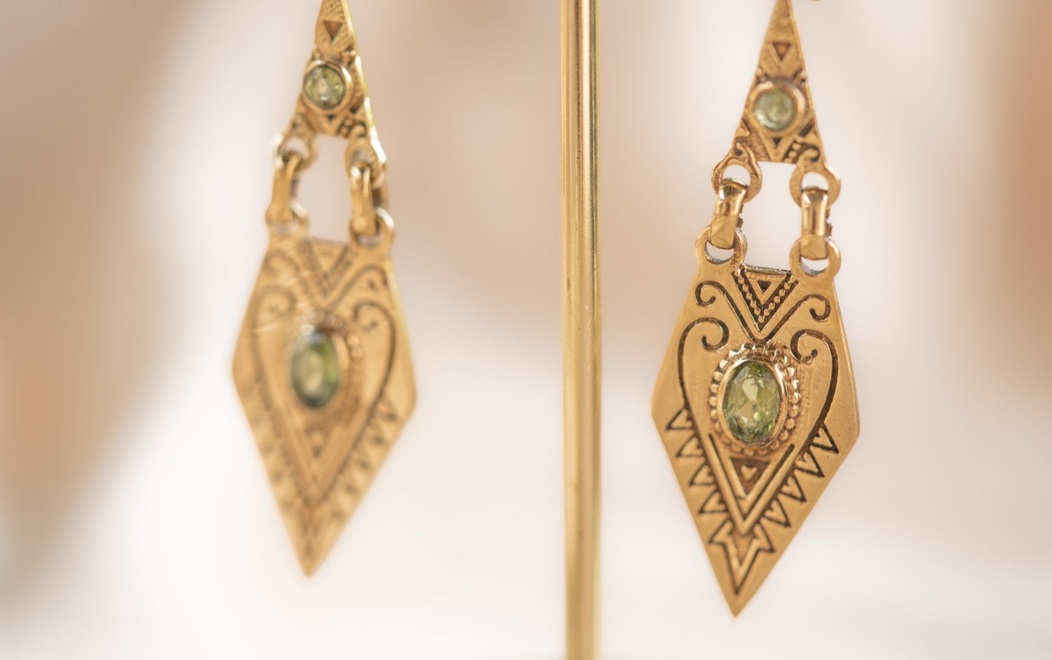 Little Oasis handmade brass earring with smoky quartz stone — Land of Sundara