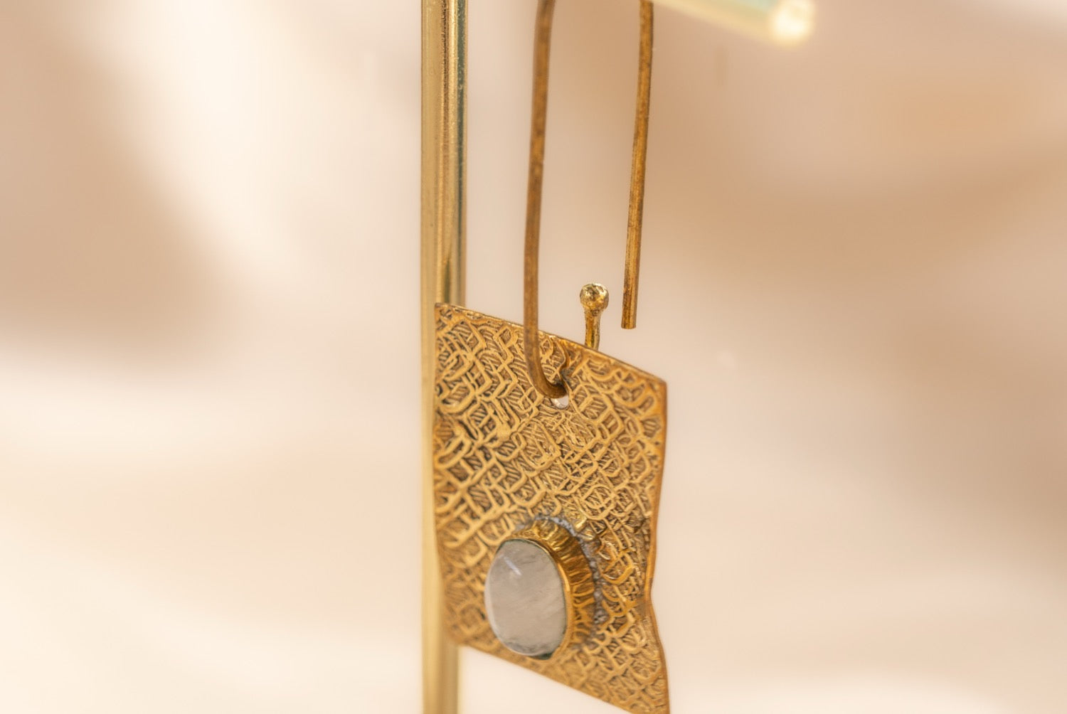 Talisman handmade brass earring with lapis lazuli stone — Land of Sundara