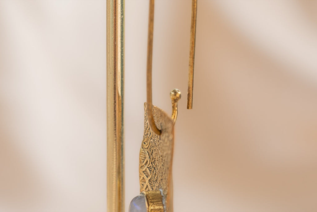Talisman handmade brass earring with lapis lazuli stone — Land of Sundara