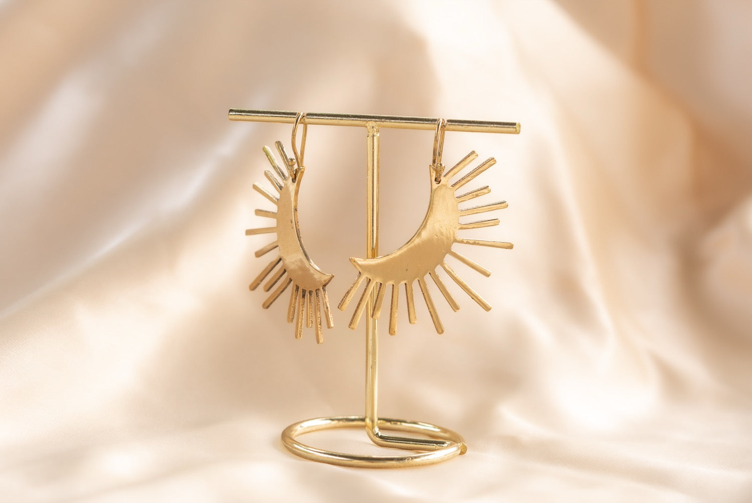 Luna Sol handmade brass earring in gold — Land of Sundara