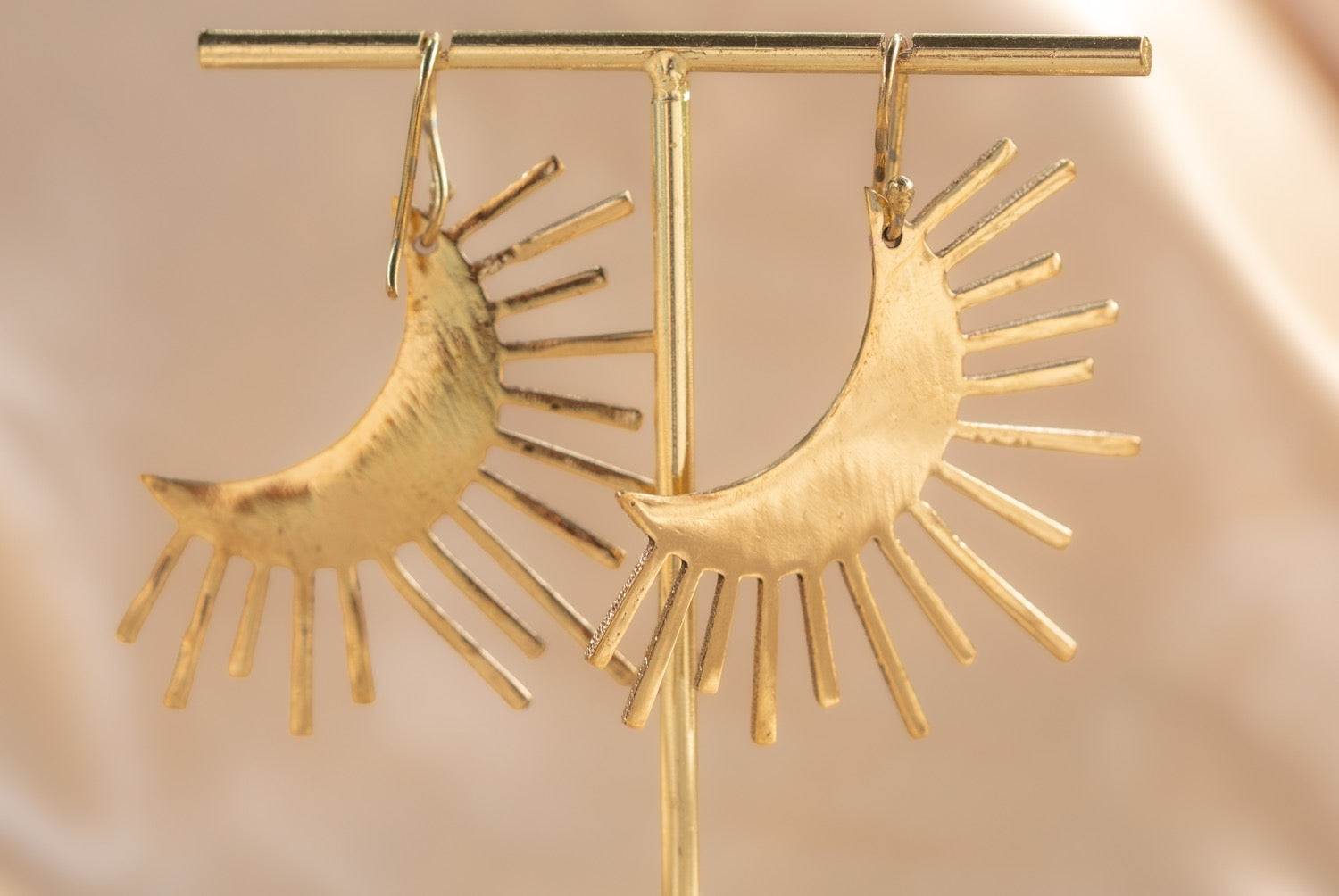 Luna Sol handmade brass earring in gold — Land of Sundara