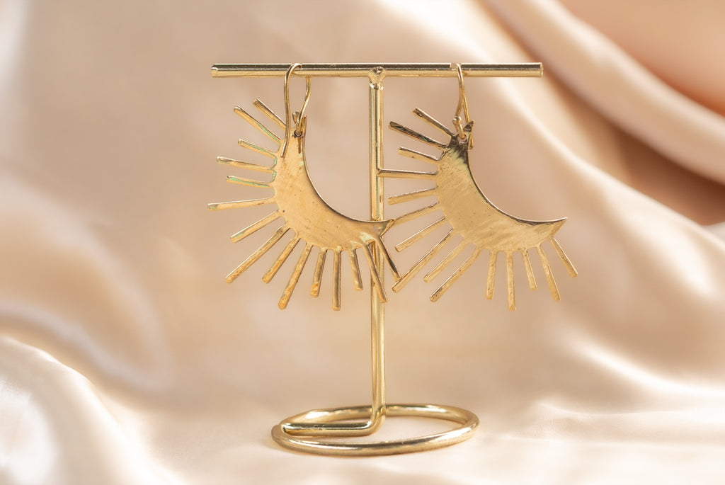 Luna Sol handmade brass earring in gold — Land of Sundara