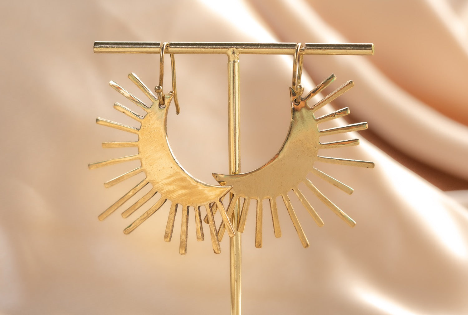 Luna Sol handmade brass earring in gold — Land of Sundara