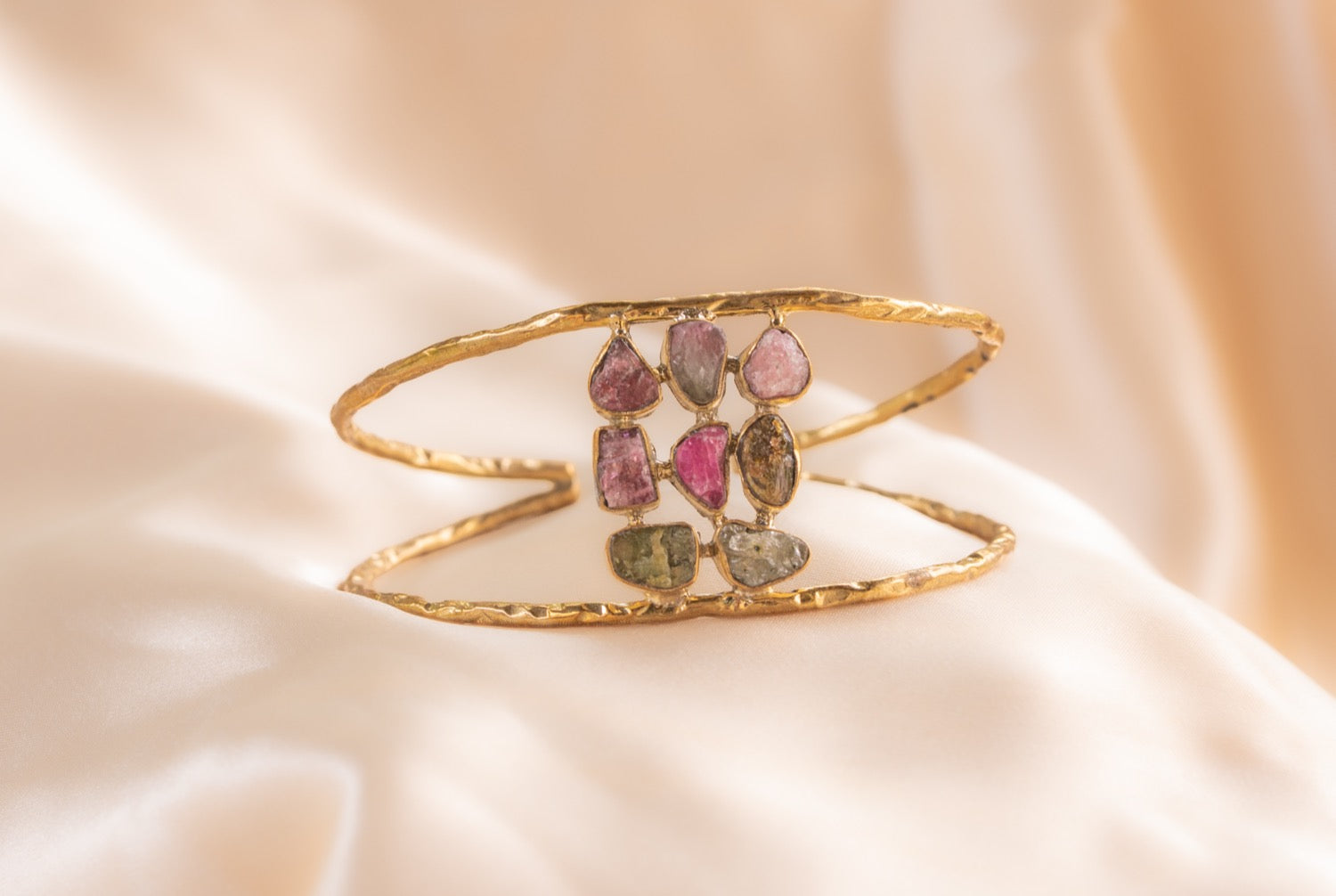9 stone - 2 band cuff handmade brass bracelet in gold — Land of Sundara