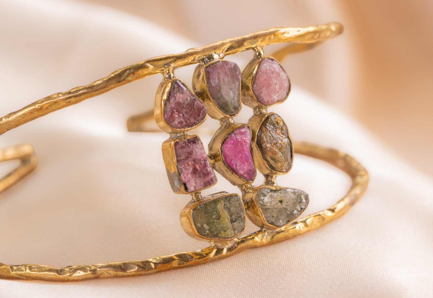 9 stone - 2 band cuff handmade brass bracelet in gold — Land of Sundara