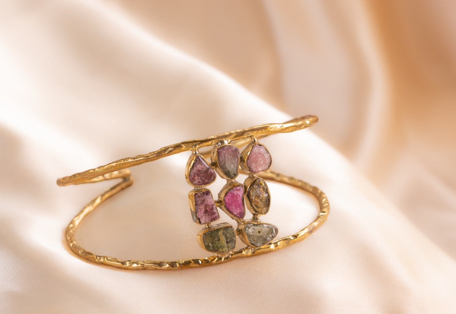 9 stone - 2 band cuff handmade brass bracelet in gold — Land of Sundara