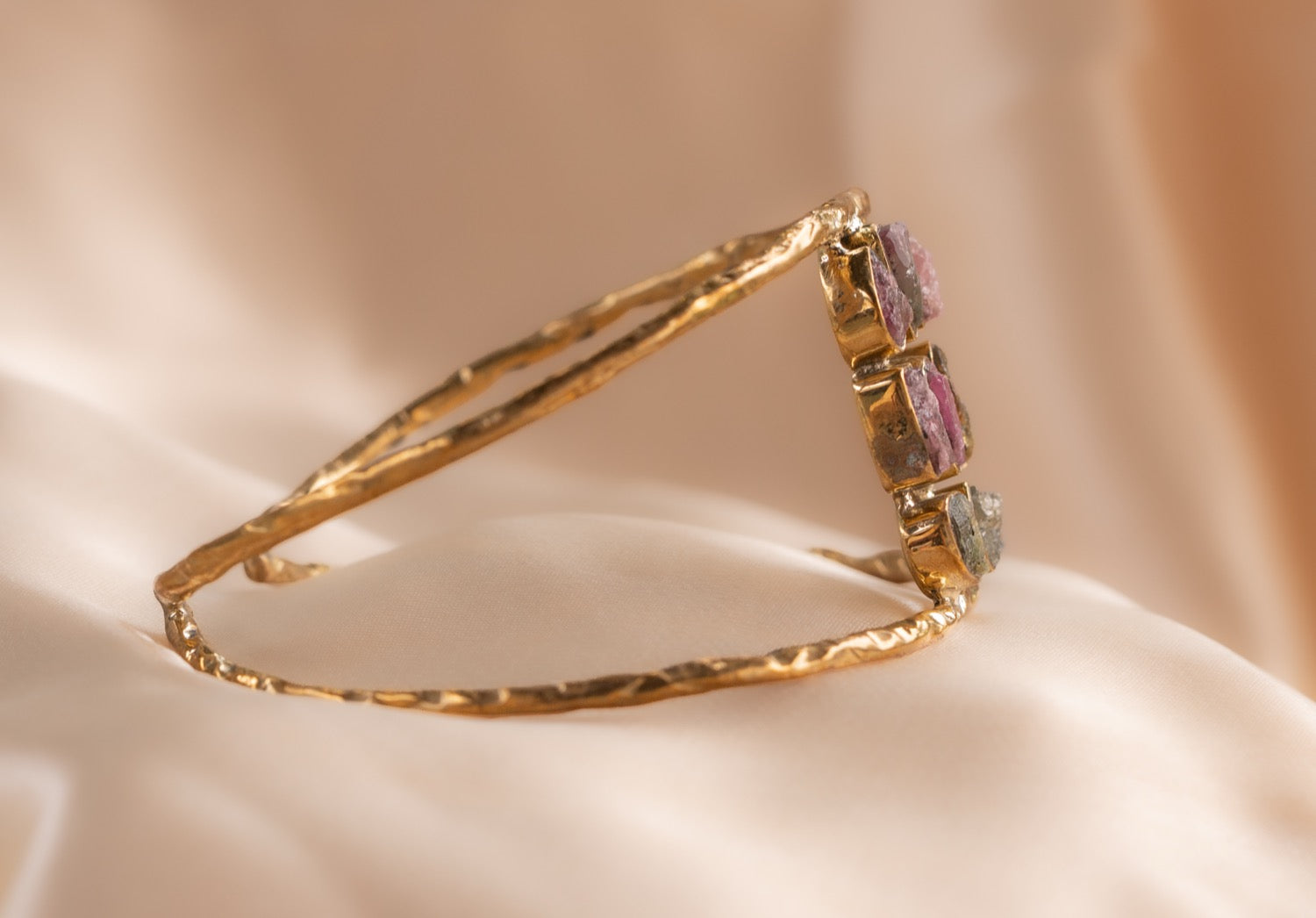 9 stone - 2 band cuff handmade brass bracelet in gold — Land of Sundara