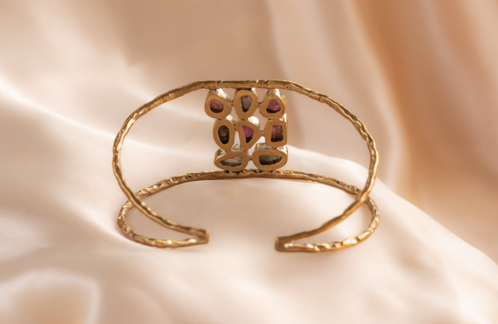 9 stone - 2 band cuff handmade brass bracelet in gold — Land of Sundara