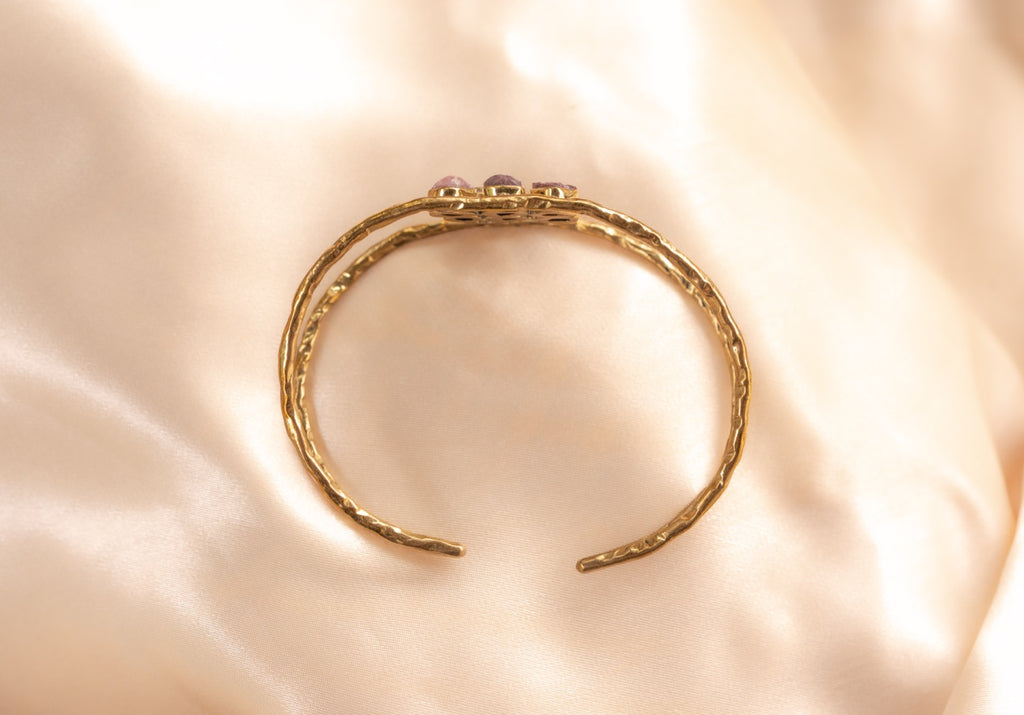 9 stone - 2 band cuff handmade brass bracelet in gold — Land of Sundara