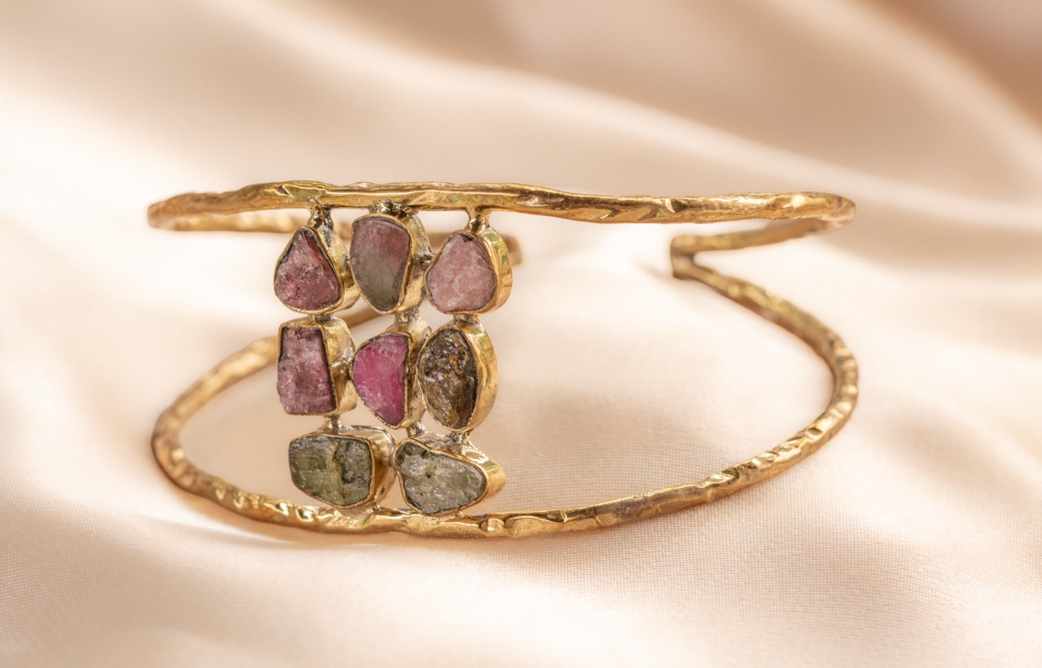 9 stone - 2 band cuff handmade brass bracelet in gold — Land of Sundara