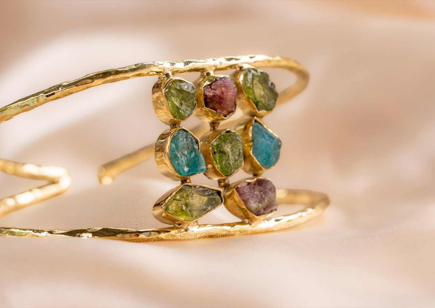 9 stone - 2 band cuff handmade brass bracelet in gold — Land of Sundara