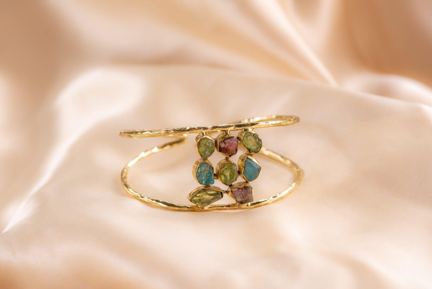 9 stone - 2 band cuff handmade brass bracelet in gold — Land of Sundara