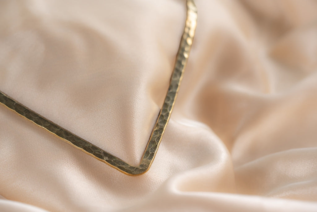 Collarline v shape handmade brass necklace in gold — Land of Sundara