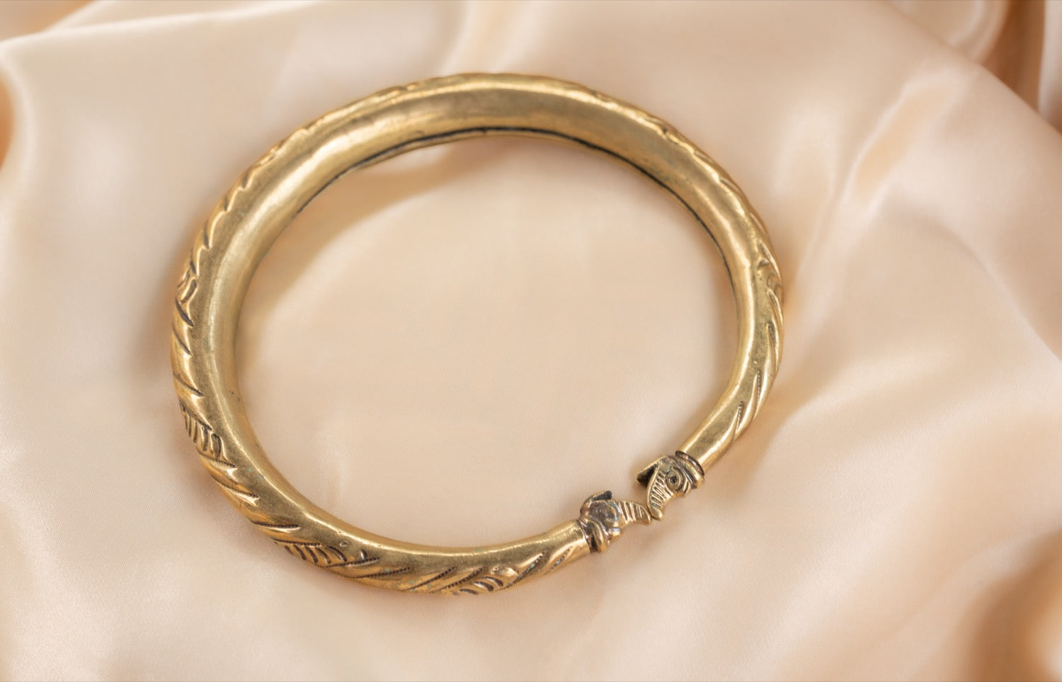 Snake end handmade brass anklet in gold — Land of Sundara