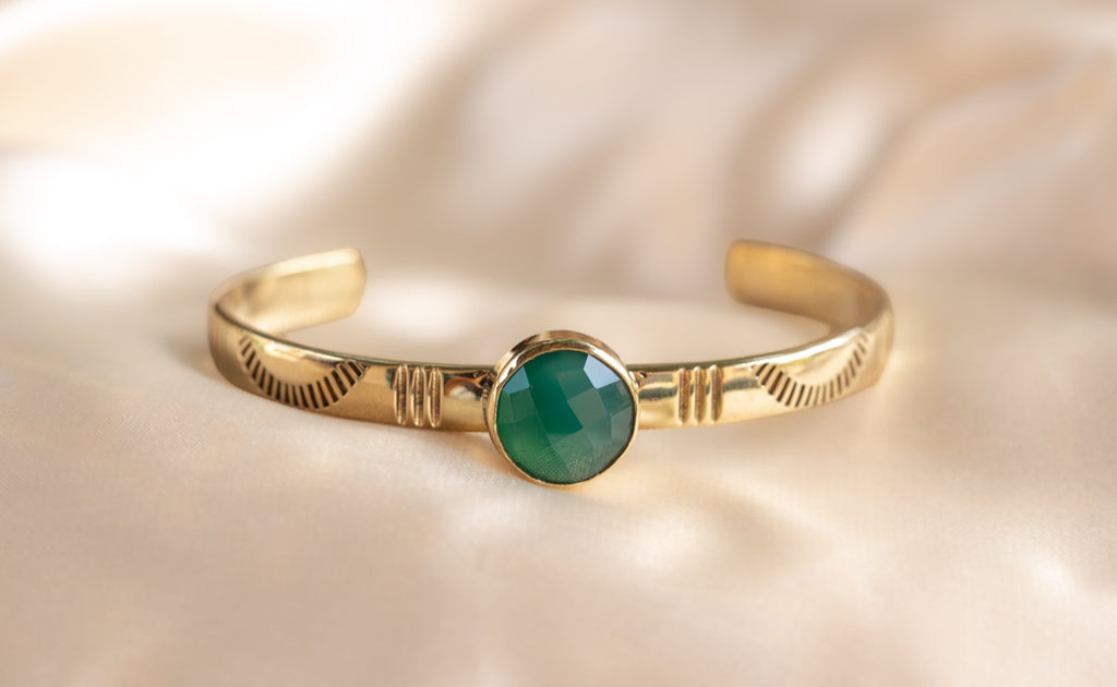 Sun band w gem handmade brass bracelet with ruby stone — Land of Sundara