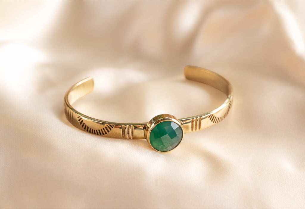 Sun band w gem handmade brass bracelet with ruby stone — Land of Sundara