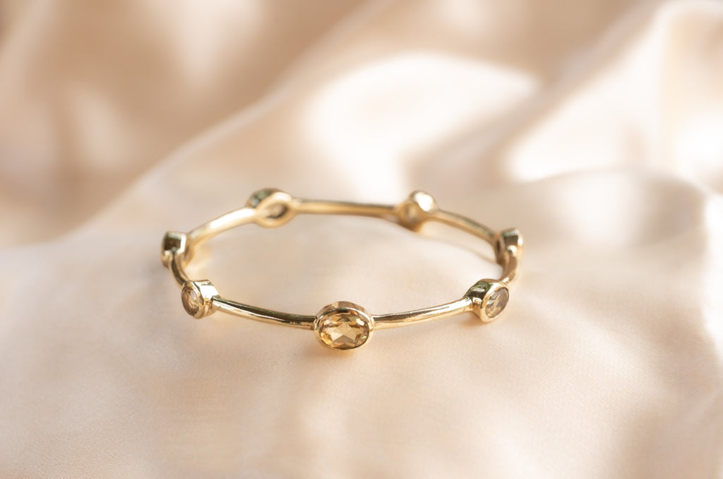 Aurelia Honeycomb Bangle handmade brass bracelet with citrine stone — Land of Sundara