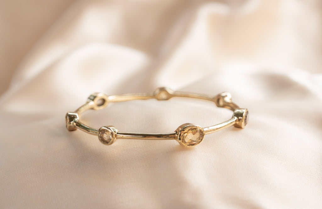 Aurelia Honeycomb Bangle handmade brass bracelet with citrine stone — Land of Sundara