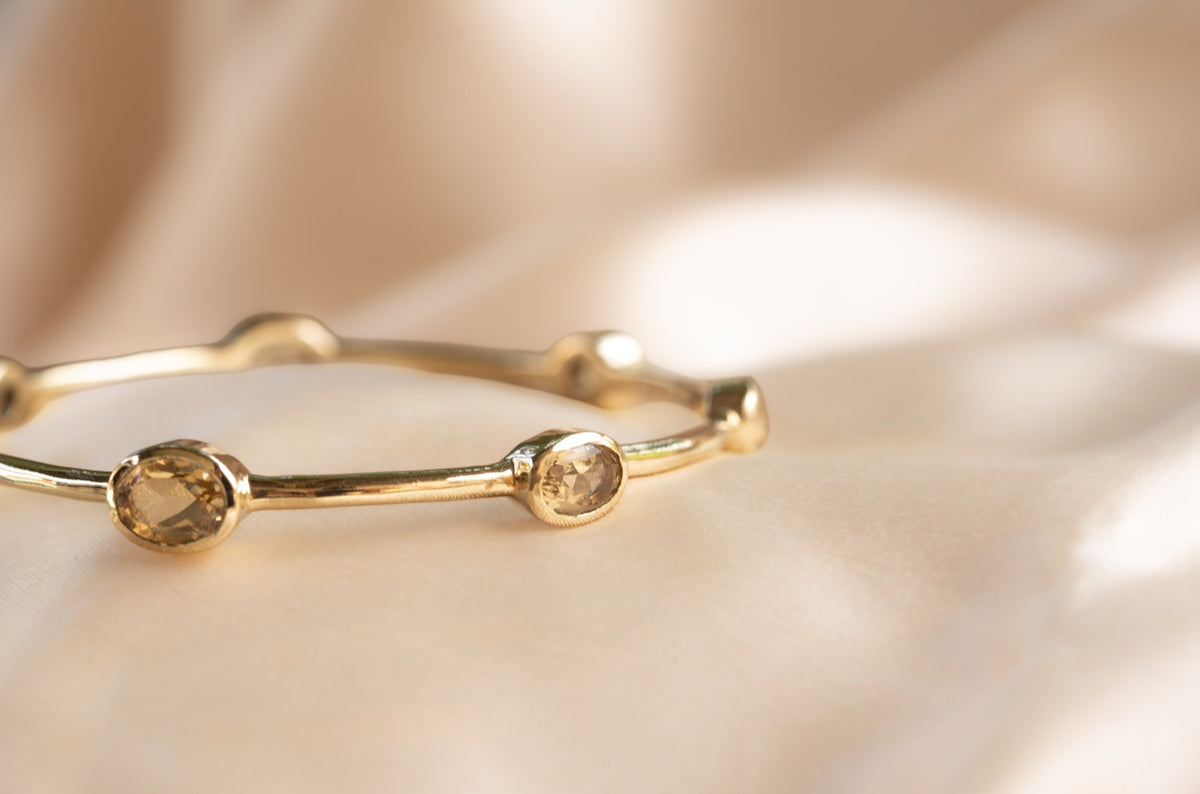 Aurelia Honeycomb Bangle handmade brass bracelet with citrine stone — Land of Sundara