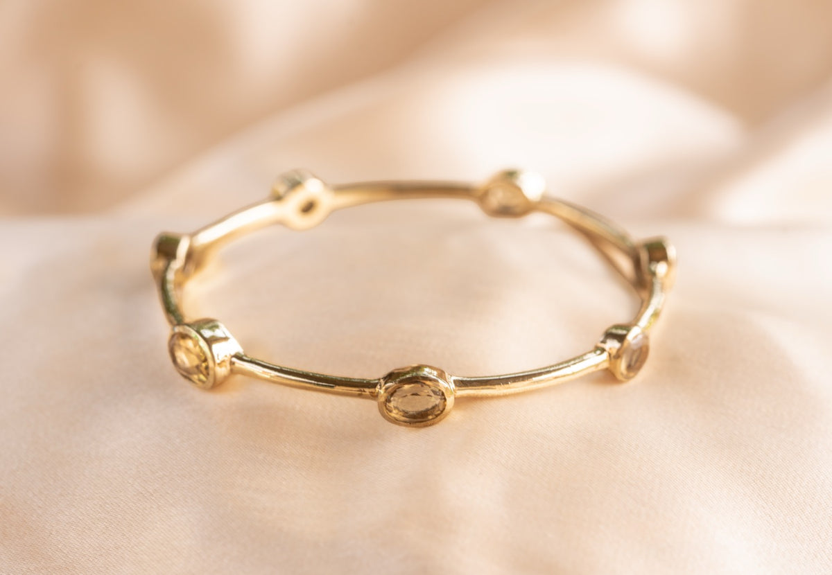 Aurelia Honeycomb Bangle handmade brass bracelet with citrine stone — Land of Sundara