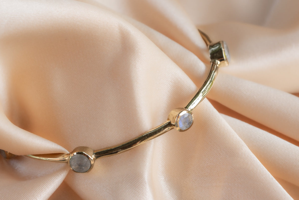 Aurelia Opal Bangle handmade brass bracelet with moon stone stone — Land of Sundara